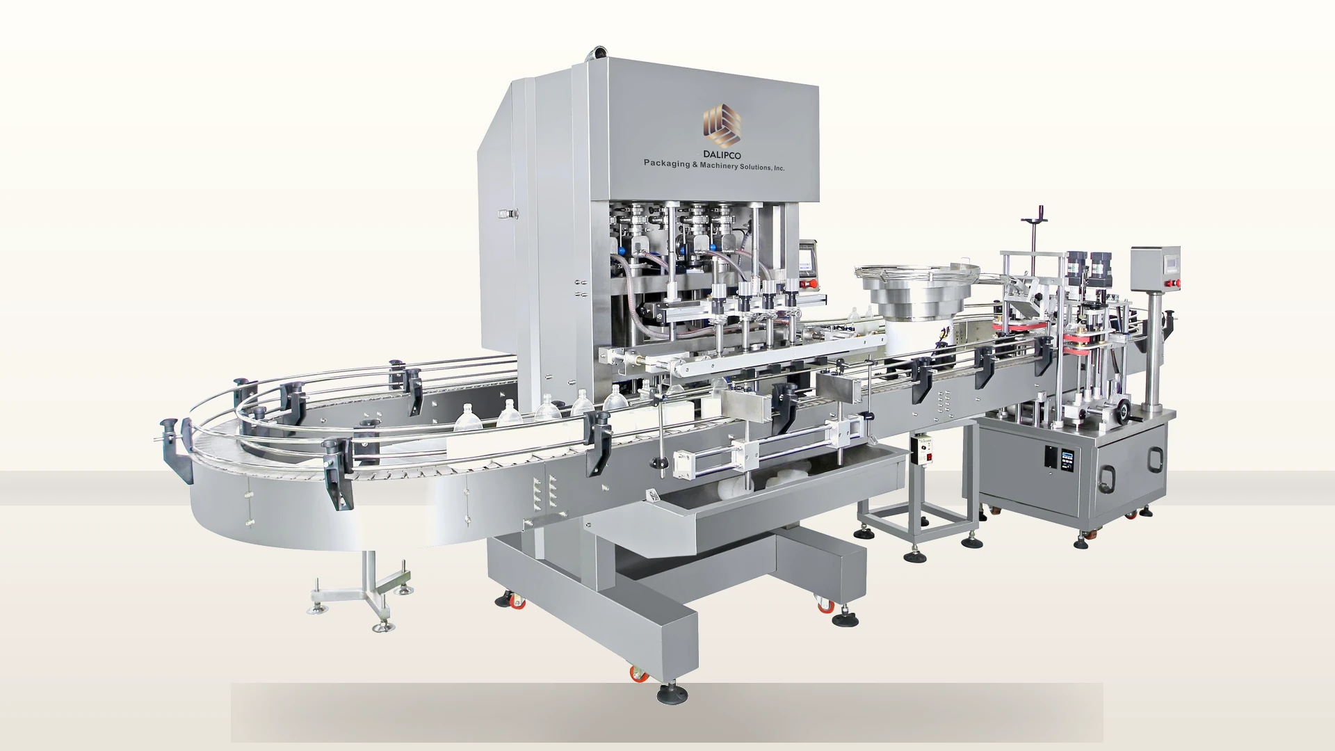 Clean manufacturing environment showing precision industrial equipment for pharmaceutical and nutraceutical packaging