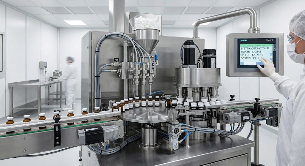 Precision stainless steel automated packaging machinery engineered for sanitary pharmaceutical and cosmetic production