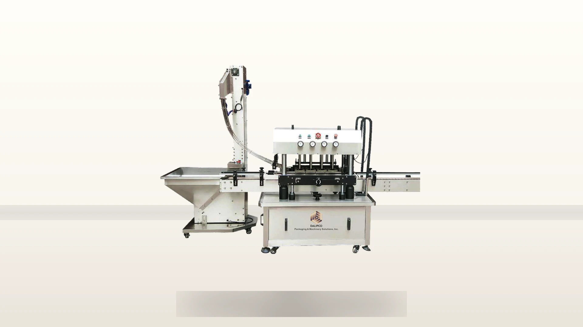 Technician conducting preventive maintenance on stainless steel packaging machinery
